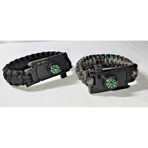 Bundle 2 - 6 in 1 Adjustable‎ Paracord Emergency Bracelet Fire Starter, Compass.